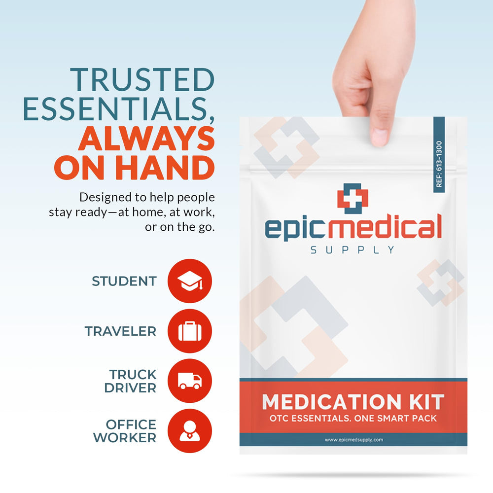 Epic Medical Supply etiqueta cercana instrucciones y dosis claras
