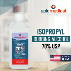 Epic Medical Supply etiqueta con indicaciones y concentración 70% visible