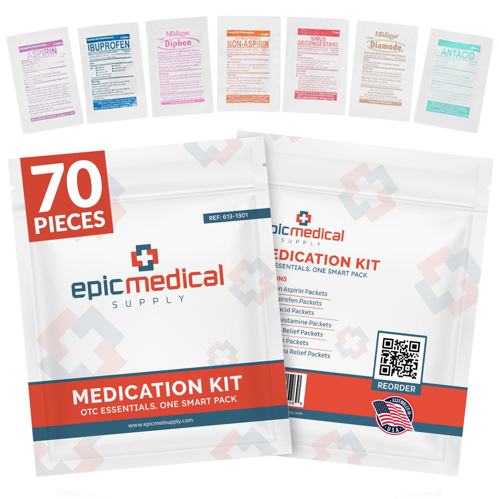Epic Medical Supply paquete frontal mostrando 70 dosis unitarias y portabilidad