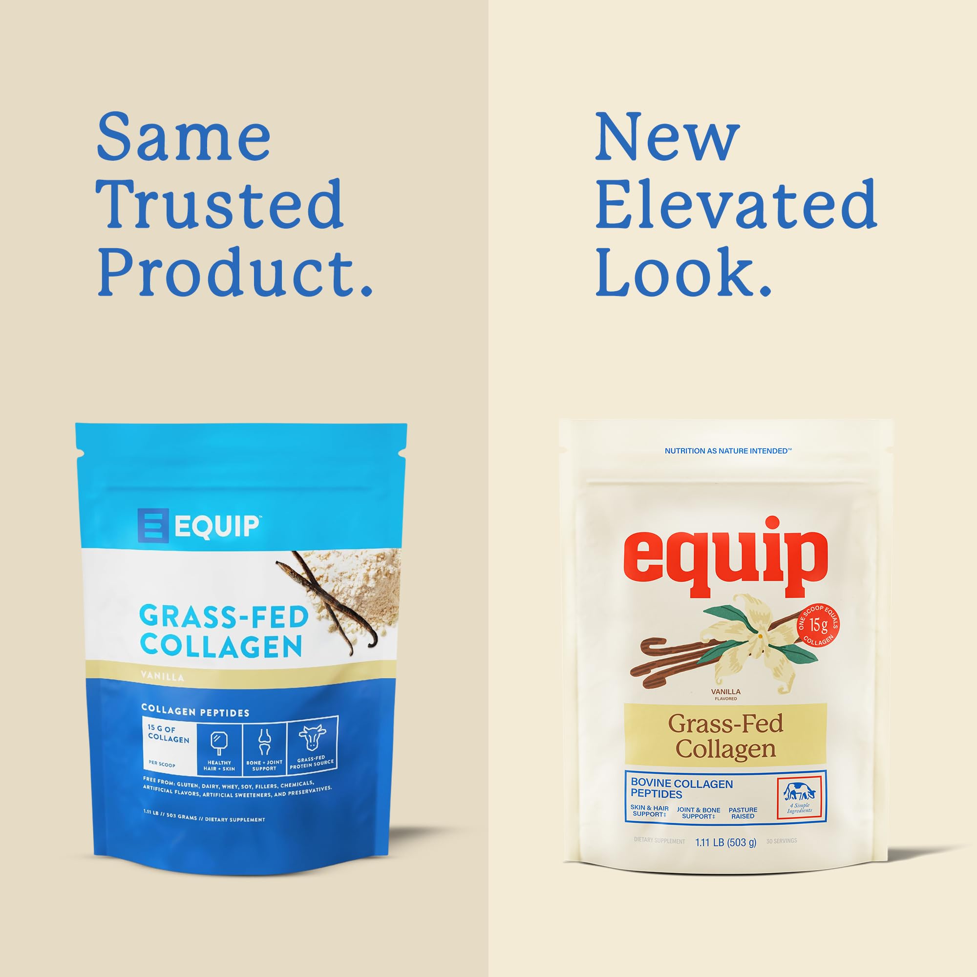 Equip colágeno vista de la textura en polvo, fácil disolución y mezcla