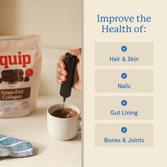Equip colágeno mezclado en batido de chocolate listo para consumir