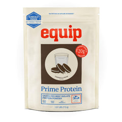 Equip frasco frontal mostrando etiqueta y sabor cookies & cream, fácil identificación