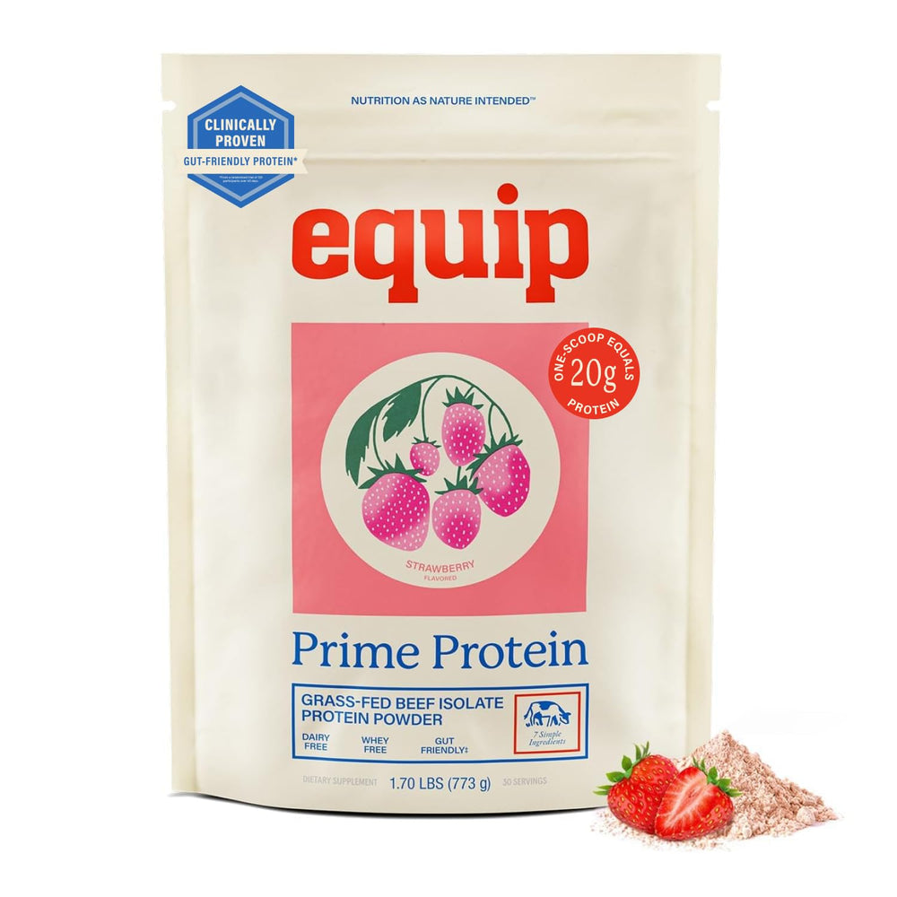Equip frasco frente del empaque mostrando sabor fresa y pureza