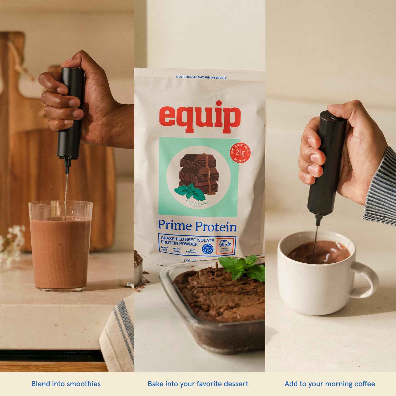 Equip cuchara con porción para ver tamaño de servicio y 21 g proteína