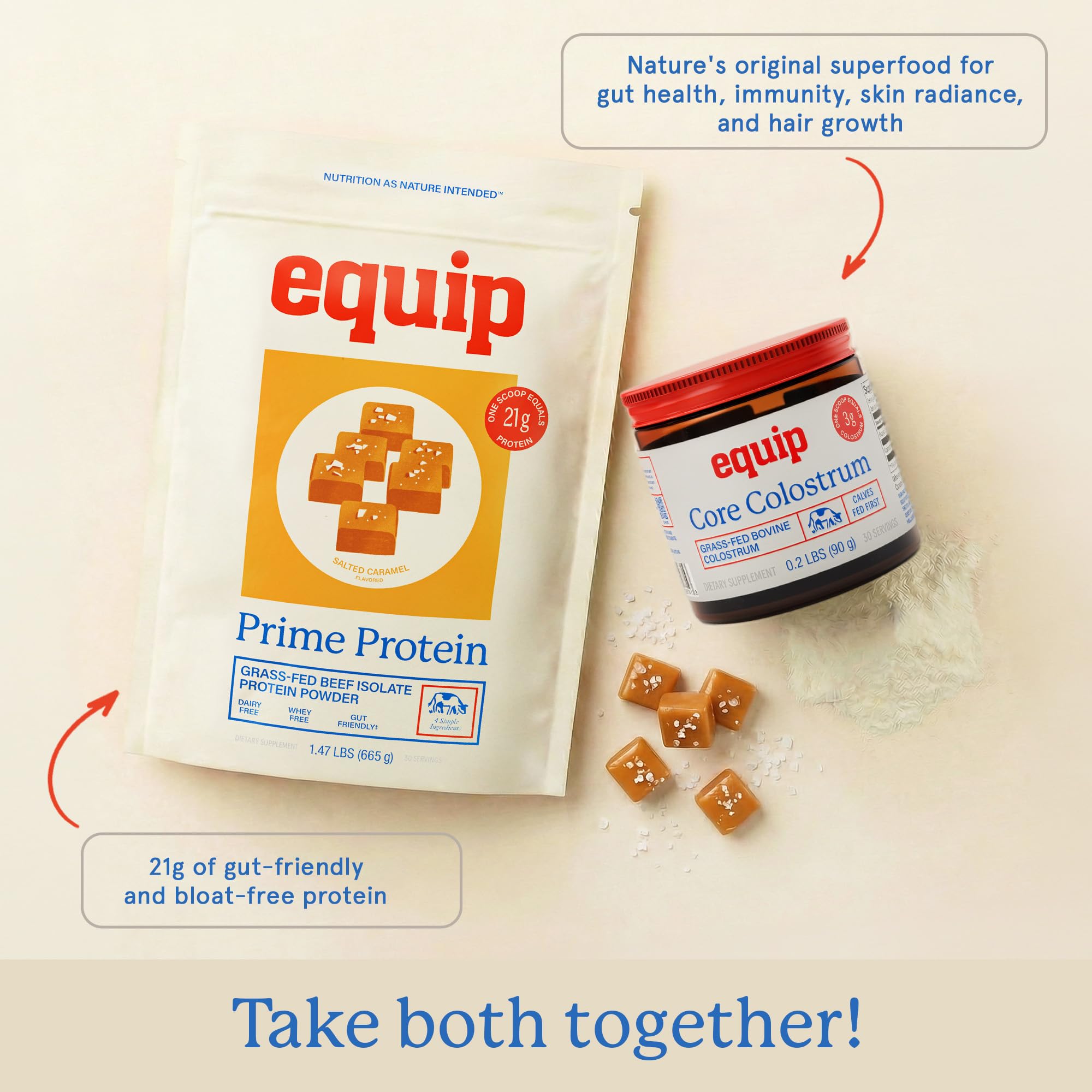 Equip postre proteico hecho con polvo, sabor salted caramel atractivo