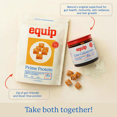 Equip postre proteico hecho con polvo, sabor salted caramel atractivo