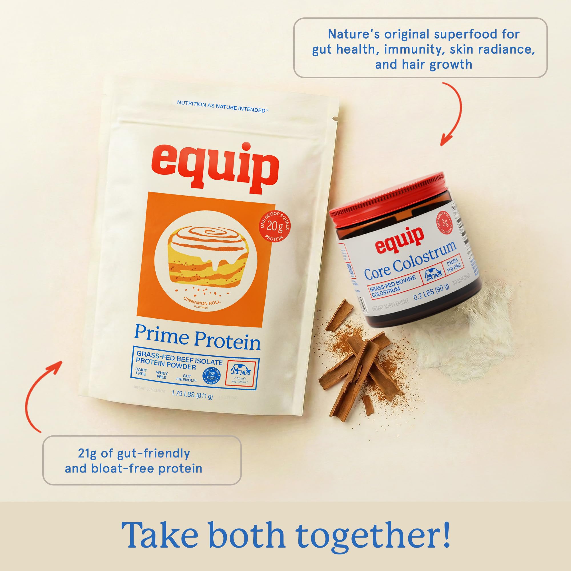 Etiqueta nutricional de Equip Prime Protein Cinnamon Roll destacando ausencia de lácteos