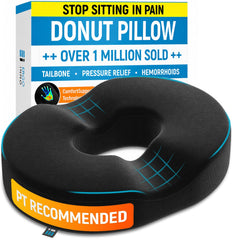 Ergonomic Innovations cojín donut frontal muestra forma en anillo y alivio inmediato