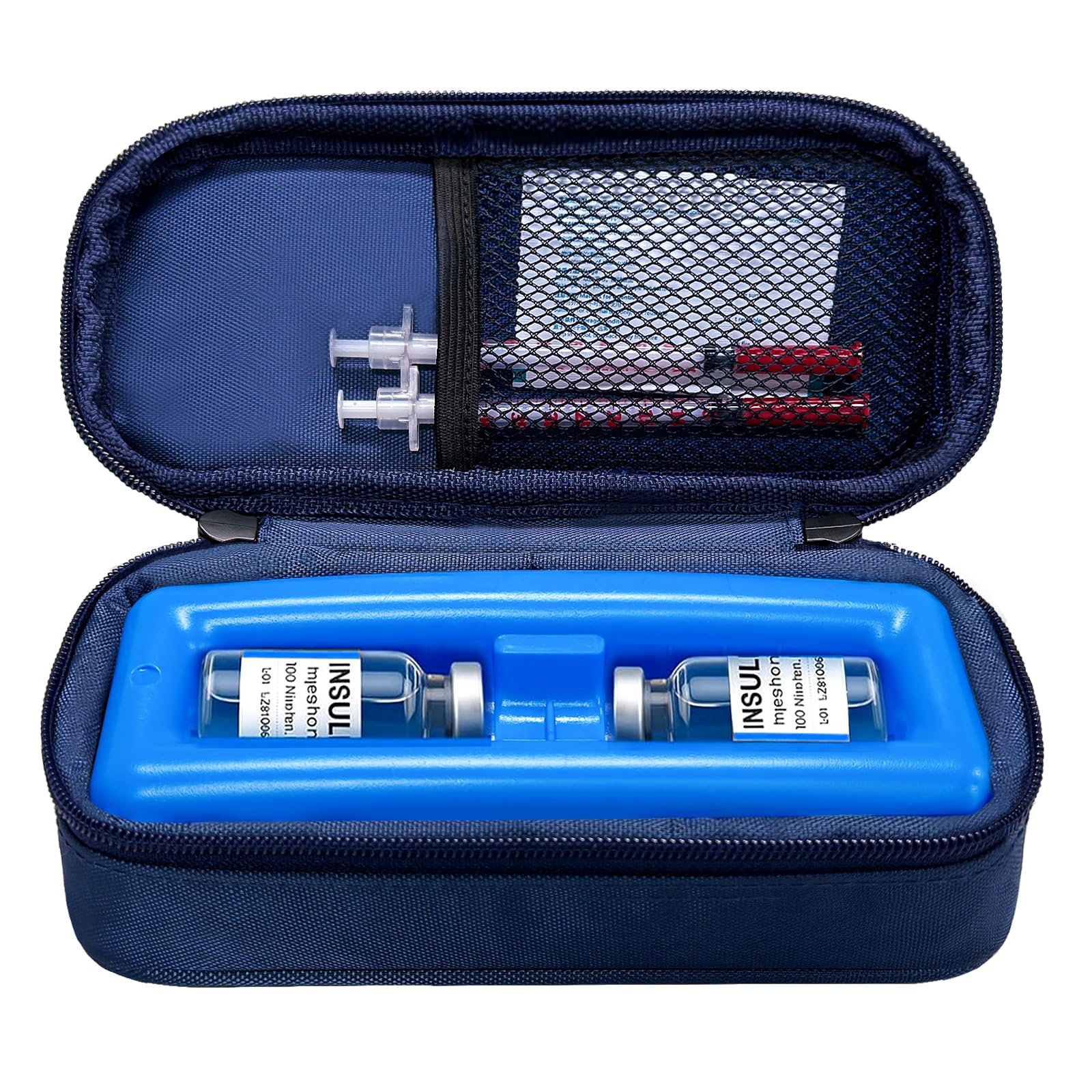 Esaytool estuche frontal compacto mostrando tamaño y cierre, protege medicamentos