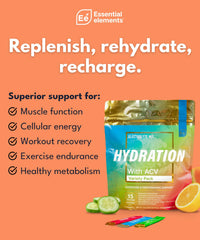 Essential Elements etiqueta con ingredientes clave y beneficios visibles