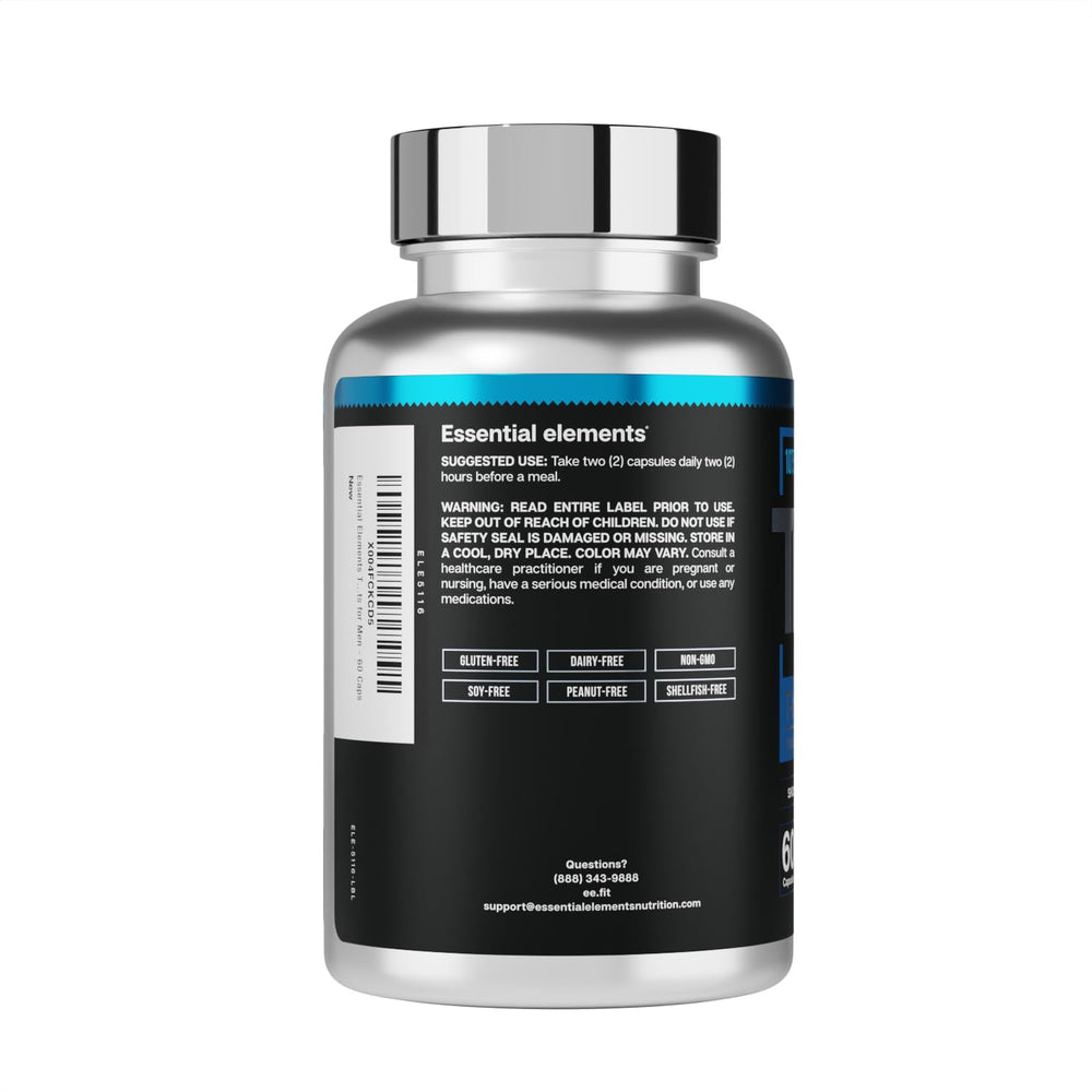 Comparación de tamaño del frasco T-Hero Platinum Essential Elements junto a una mano para escala