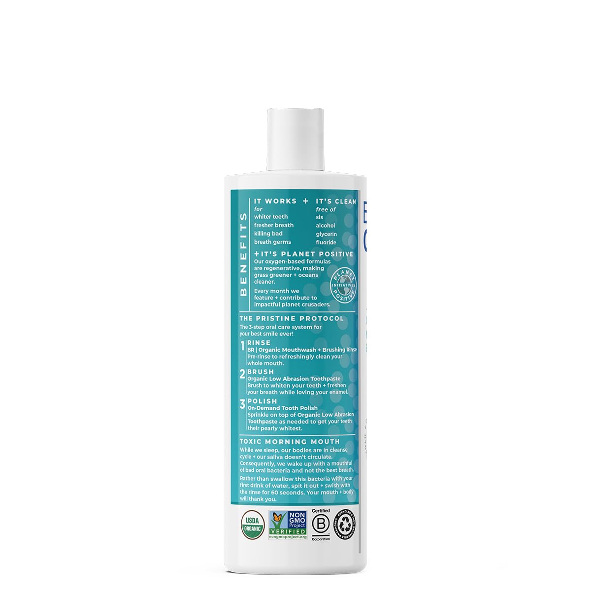 Essential Oxygen primer plano de textura del enjuague destacando fórmula ligera