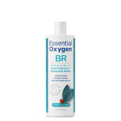 Essential Oxygen botella frontal mostrando etiqueta y tamaño para identificación rápida