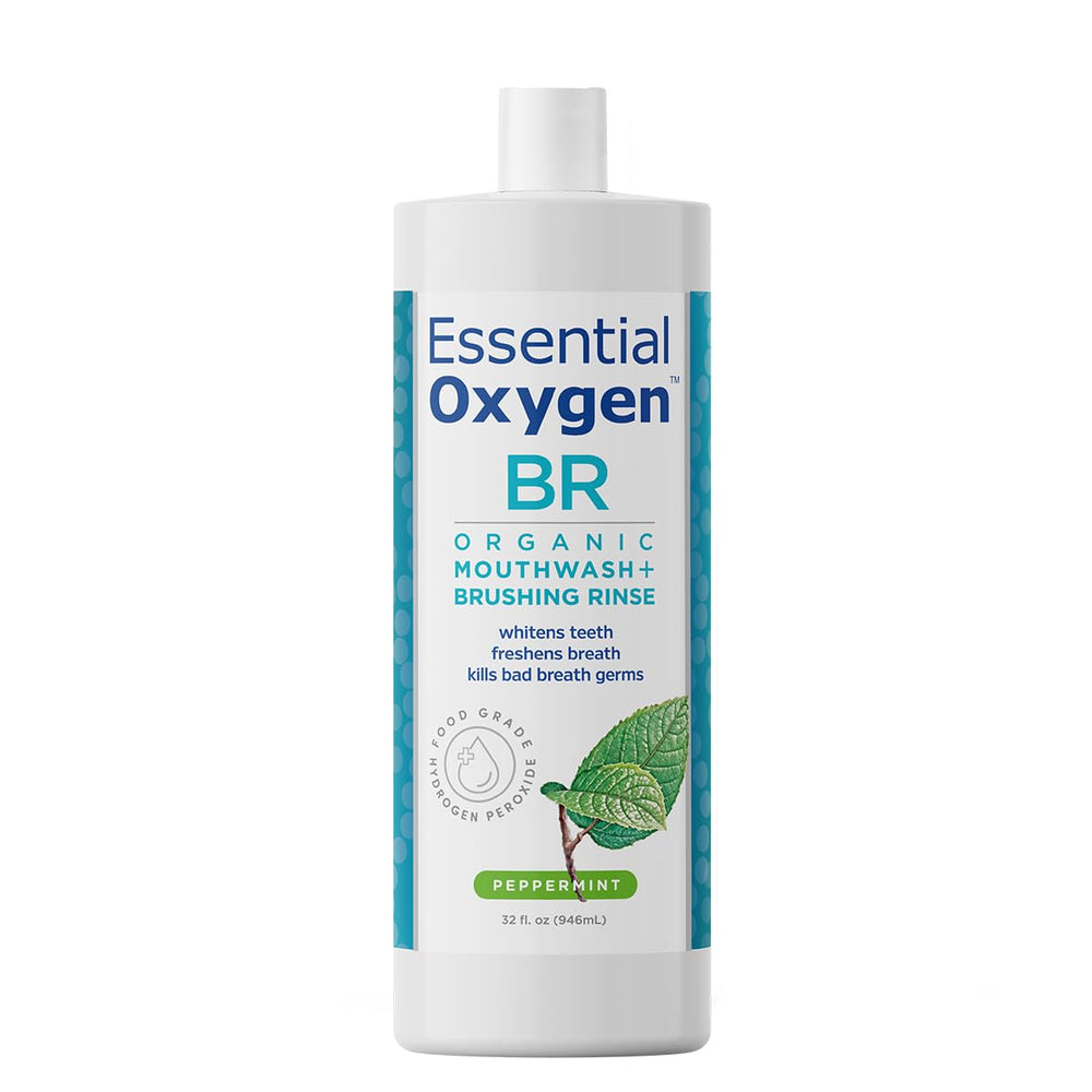 Essential Oxygen botella frontal menta orgánica, ventaja de gran tamaño