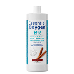Essential Oxygen botella frontal Cinnamint mostrando etiqueta y beneficio de frescura