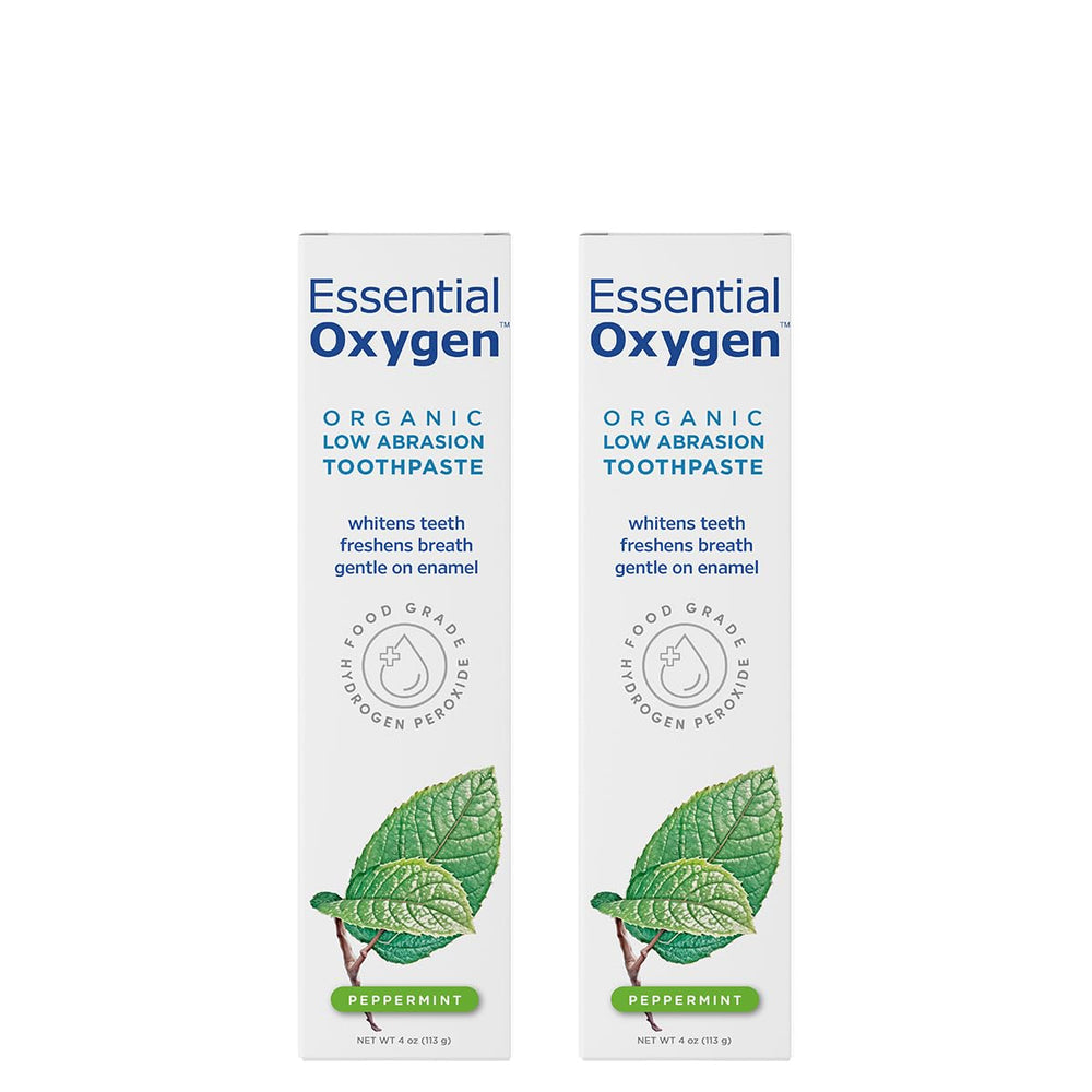 Essential Oxygen frente del empaque mostrando tubos y sello orgánico para confianza