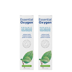 Essential Oxygen frente del empaque mostrando tubos y sello orgánico para confianza