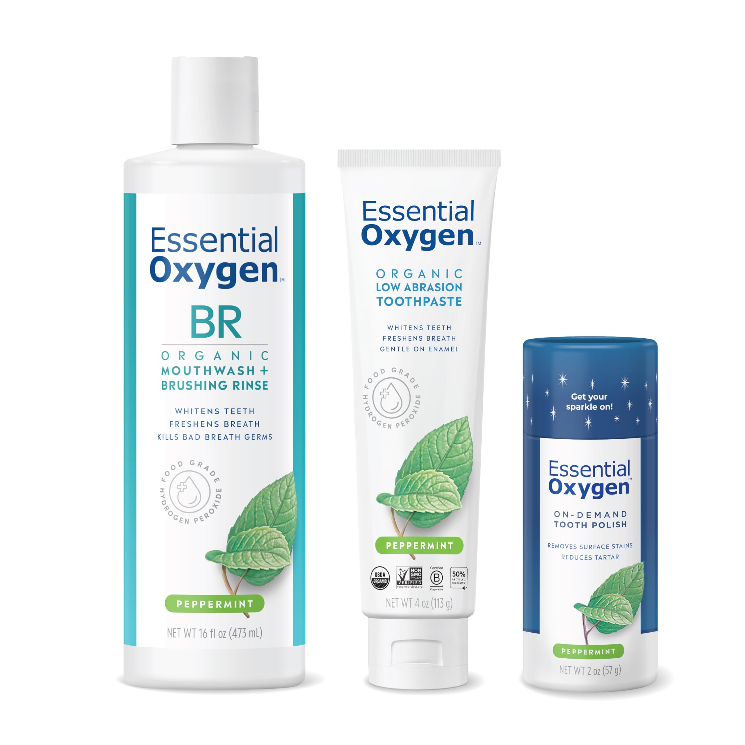 Essential Oxygen kit frontal mostrando las tres piezas y claridad natural