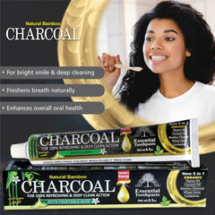 ESSENTIAL TOOTHPASTE en entorno de baño transmitiendo uso diario y cuidado natural