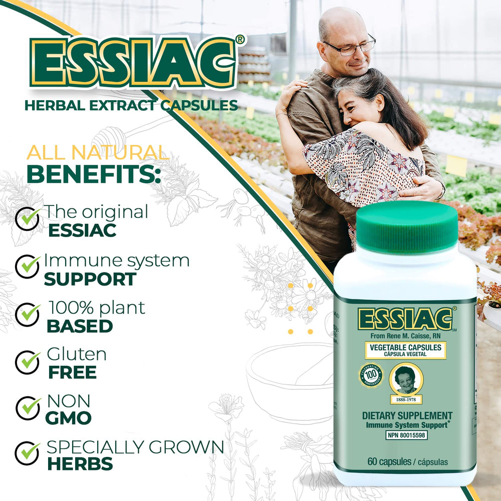 Essiac cápsula abierta con polvo de extracto y beneficio de concentración