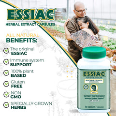 Essiac cápsula abierta con polvo de extracto y beneficio de concentración