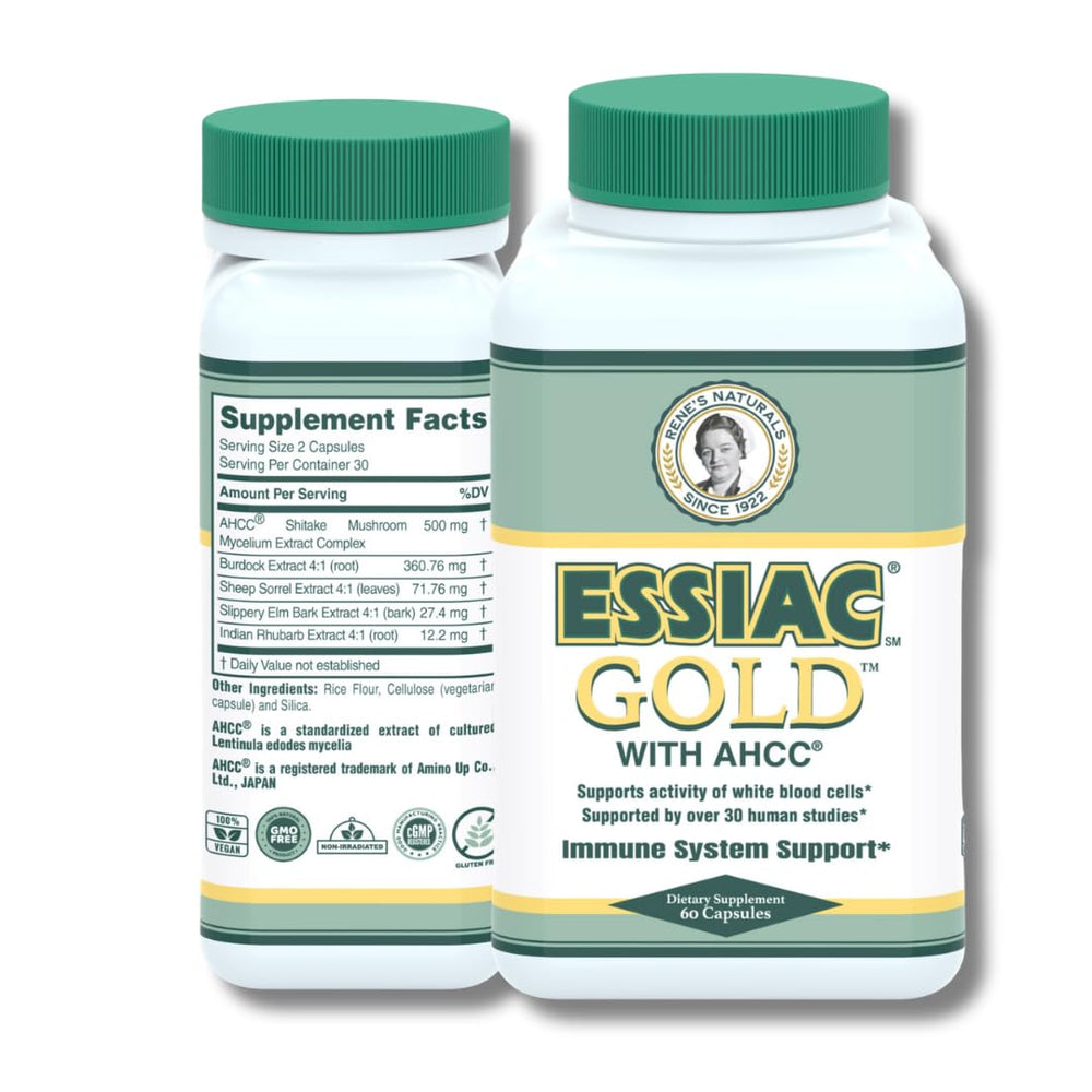 Essiac Gold envase frontal mostrando marca y diseño beneficios visuales