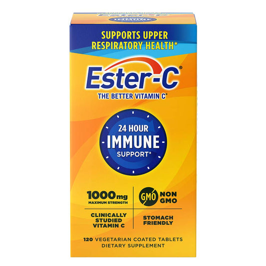 Ester-C envase frontal mostrando diseño y cantidad para confianza del comprador