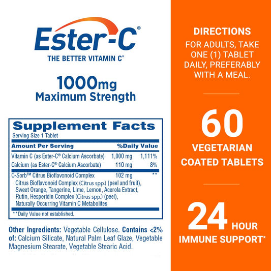 Ester-C tableta recubierta en primer plano, muestra acabado suave y fácil de tragar