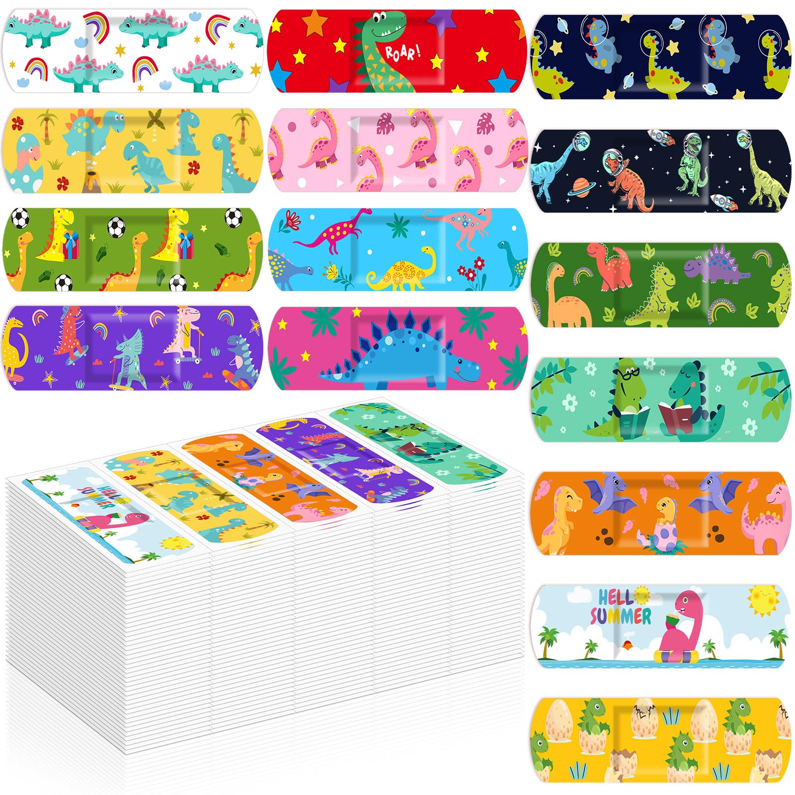 Estune frente del paquete con 75 vendajes y diseño dinosaurio, protector práctico
