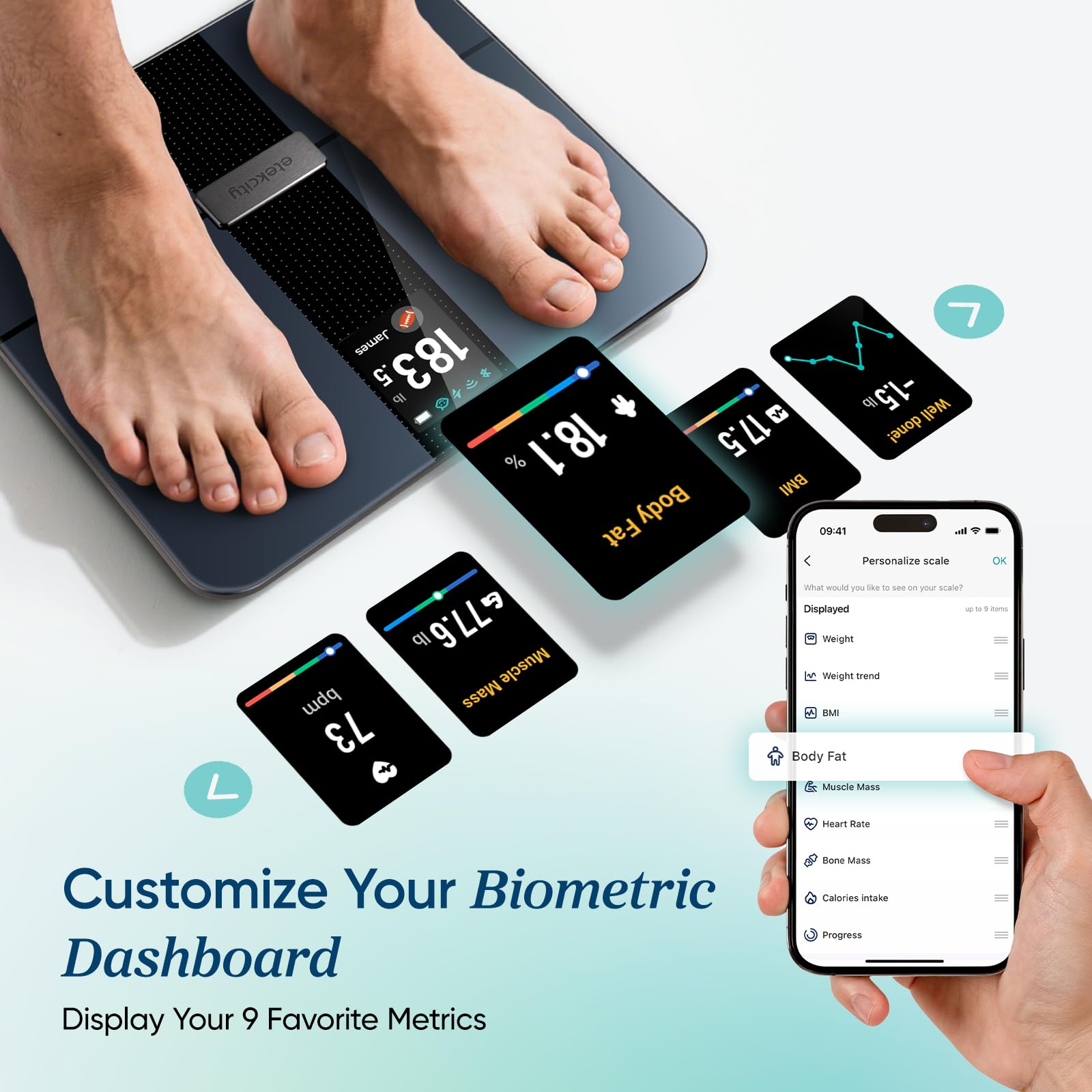 Etekcity app VeSync en móvil mostrando historial, integración con apps de salud