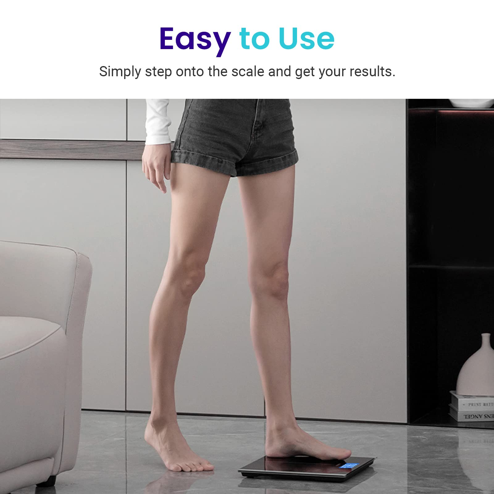 Etekcity tamaño real junto a un zapato para mostrar escala