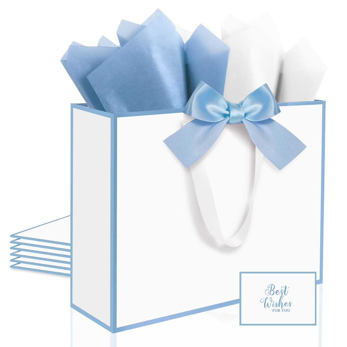 Bolsa Ethhqu frontal blanco con borde azul, aspecto elegante