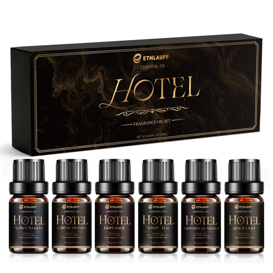 Ethlauff set frontal mostrando los seis frascos y su empaque elegante para regalo
