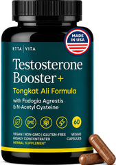 Envase Etta Vita Booster de Testosterona mostrando diseño frontal y beneficios.