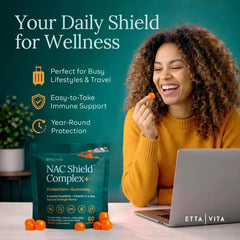 Etta Vita ingredientes NAC, vitamina C y zinc juntos resaltando sin azúcar