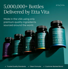 Etta Vita presentación con caja y botella, ideal para almacenamiento diario