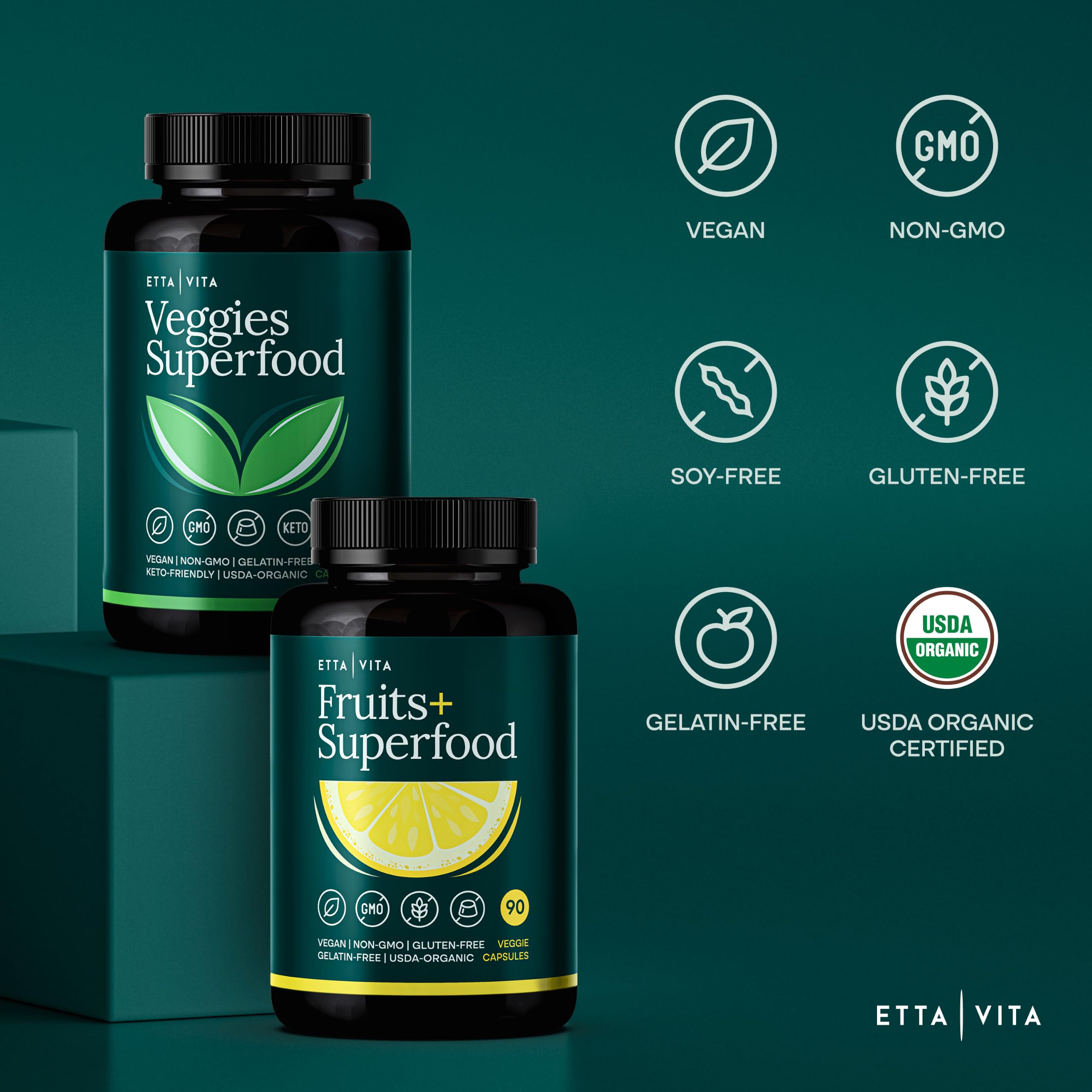 Etta Vita envase sobre mesa con desayuno para ilustrar complemento alimenticio