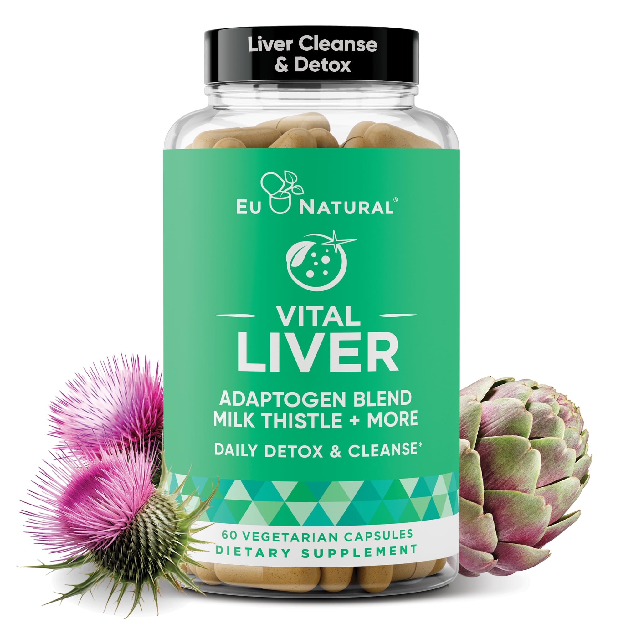 Eu Natural frontal del envase mostrando la marca y el beneficio hepático