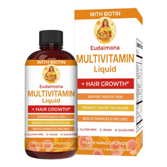 Eudaimona envase frontal sabor durazno mango mostrando marca y volumen