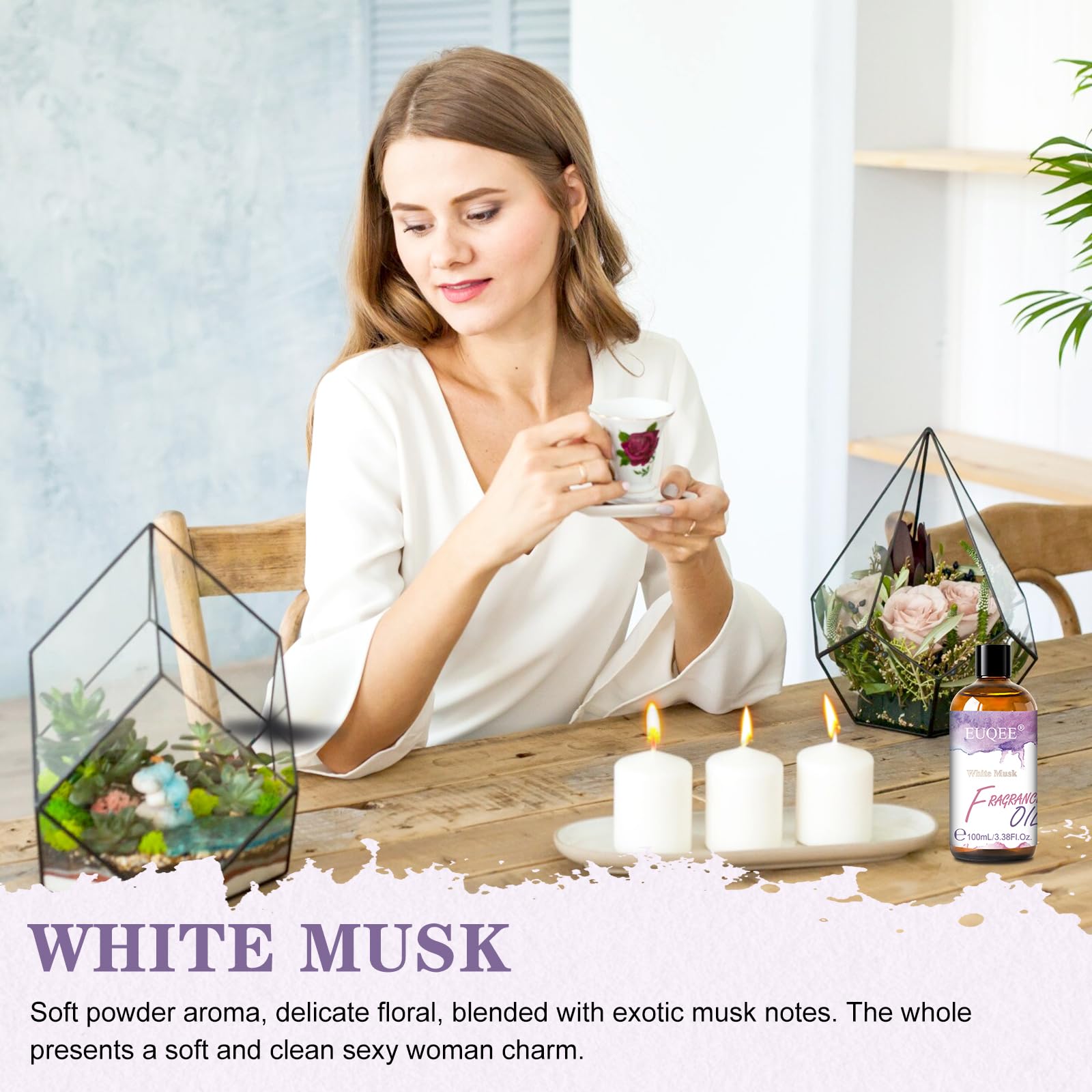 EUQEE difusor en sala liberando aroma relajante y ambiente acogedor