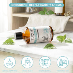EUQEE gota de aceite patchouli sobre piel representando textura y pureza
