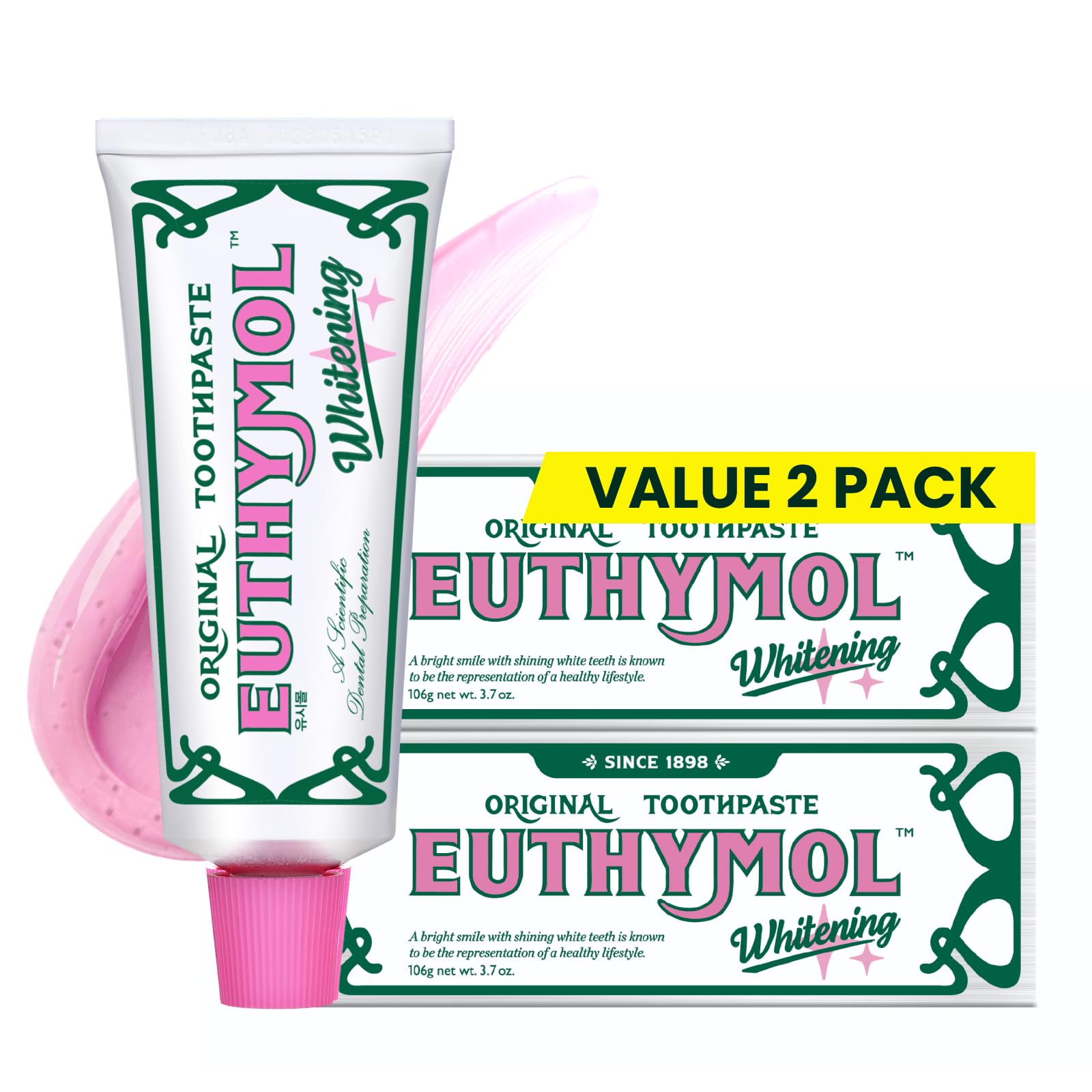 Euthymol frente del tubo mostrando diseño y marca, beneficio de identificación clara