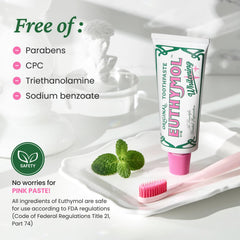 Euthymol etiqueta con flúor resaltando protección contra caries