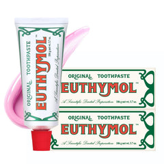Euthymol tubo frontal mostrando diseño clásico y facilidad de uso