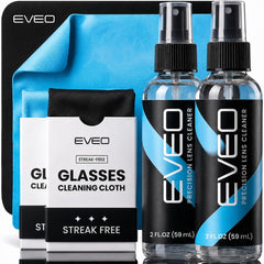 EVEO vista frontal del kit con spray y paños, limpieza completa