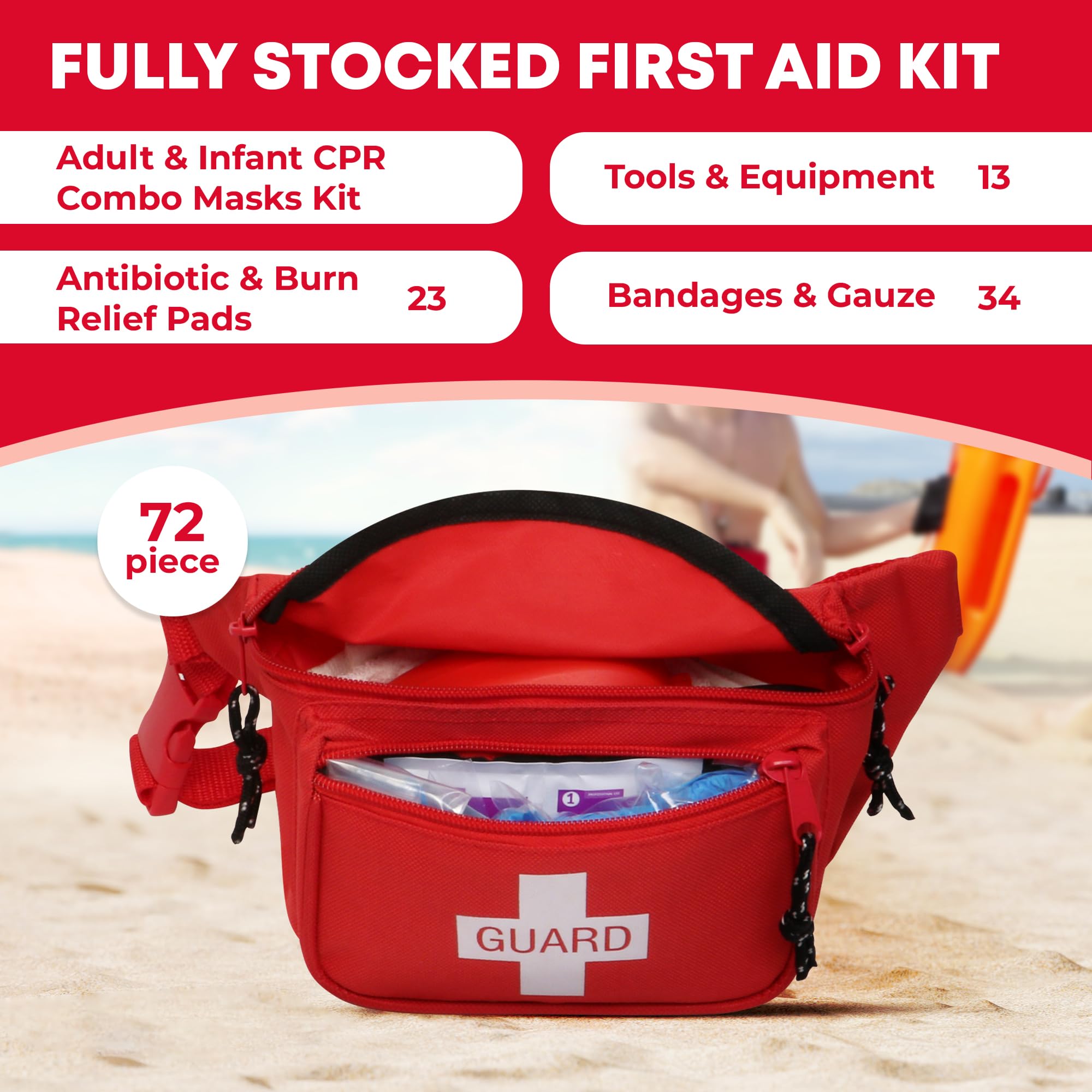 Ever Ready First Aid comparación de tamaño junto a mano, portátil y compacta
