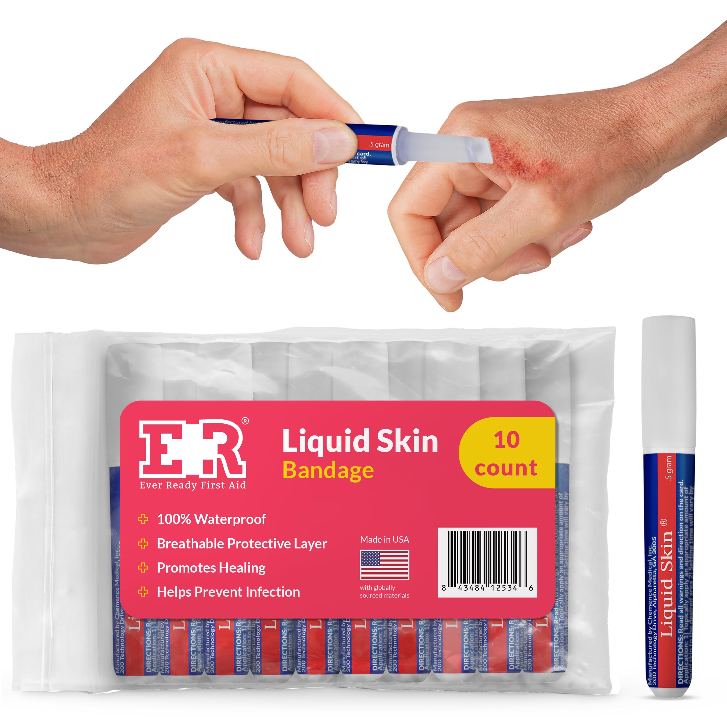 Ever Ready First Aid frente del empaque mostrando 10 pipetas y beneficio portabilidad