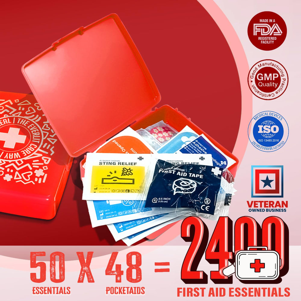 everlit care estuche junto a una mano para mostrar tamaño compacto
