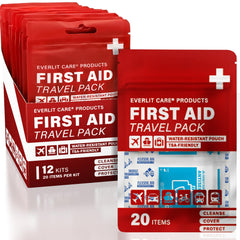 EVERLIT CARE frente del empaque con pack de 12 para viajes, práctico