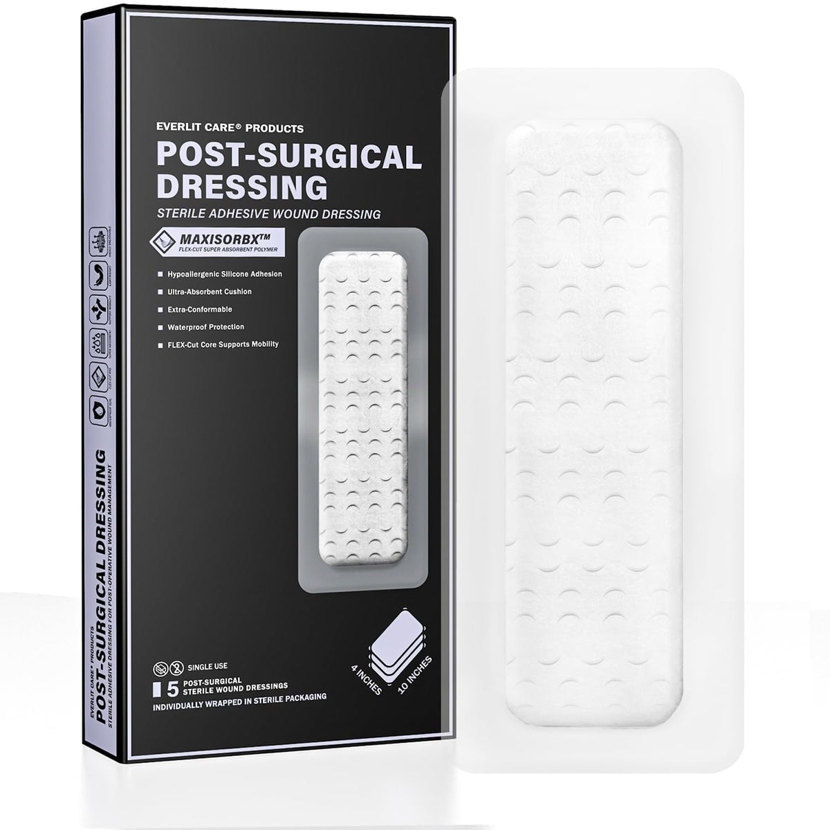 EVERLIT CARE paquete frontal mostrando cinco apósitos, protección estéril